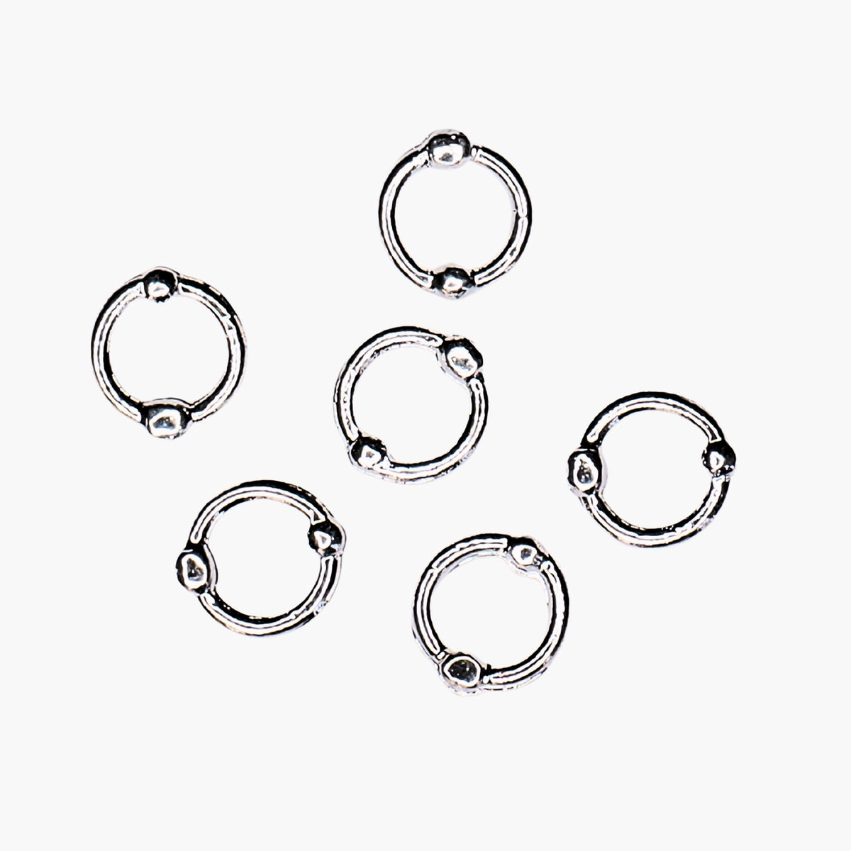 Nail decoration, Closure Ring Large Silver 6 pcs