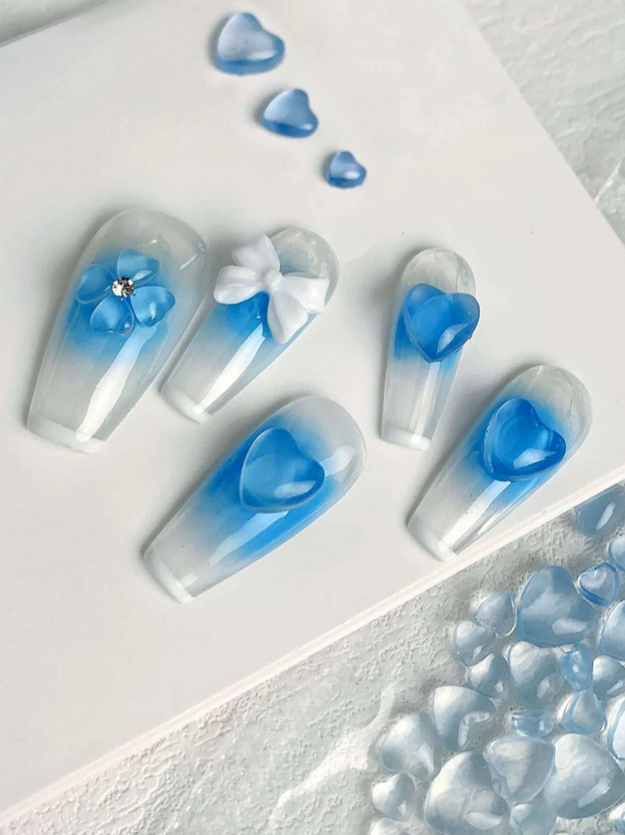 Kynsikoriste, Jelly Hearts Blue Väriä Vaihtava 100 kpl