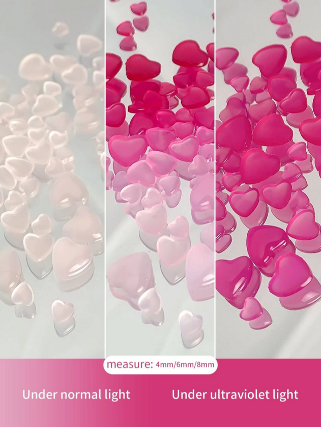 Nail Art, Jelly Hearts Red Color Changing 100 pcs