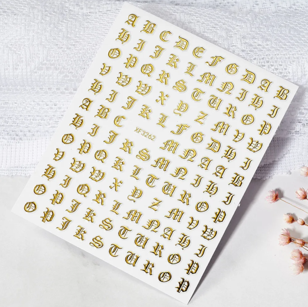Nail Stickers, Letters Gold