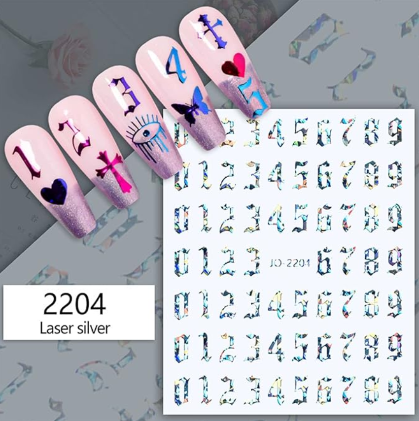 Nail Stickers, Numbers Silver