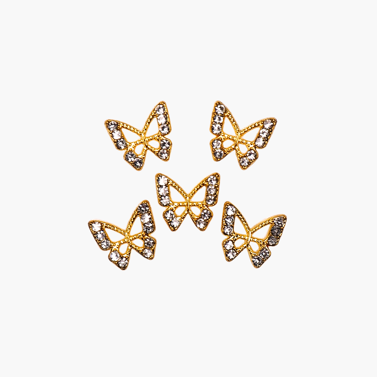 Nail Art Decoration, Butterfly with Crystals Gold 5 pcs