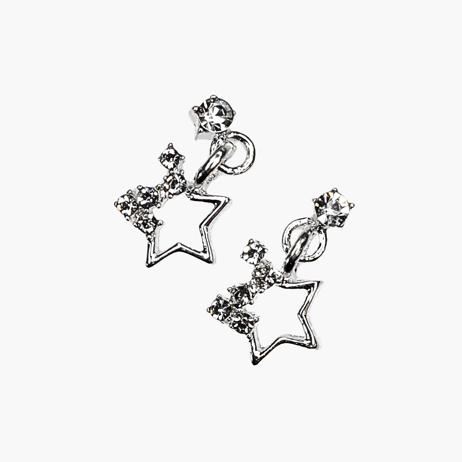 Nail Decoration, Star with Hanging Part Silver 2 pcs